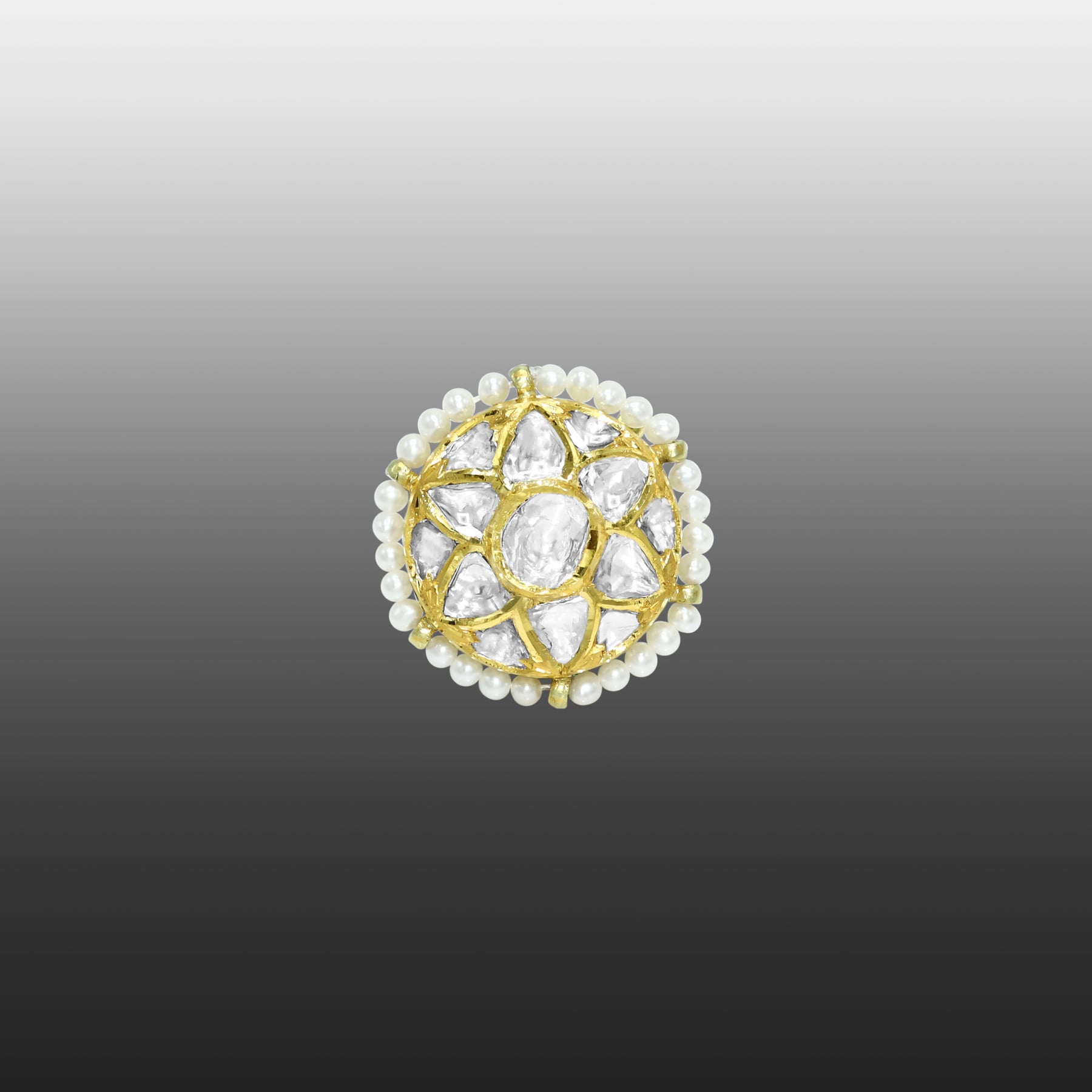 Gold Star Borla with Polki Floral Design and Pearl Halo